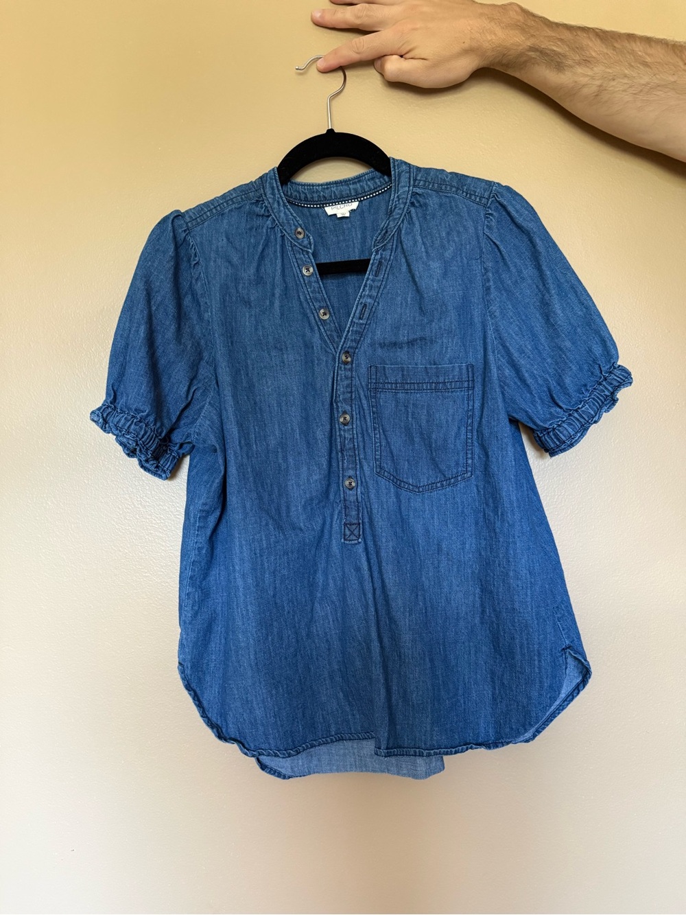 Denim Short-Sleeve Popover Top Anthro